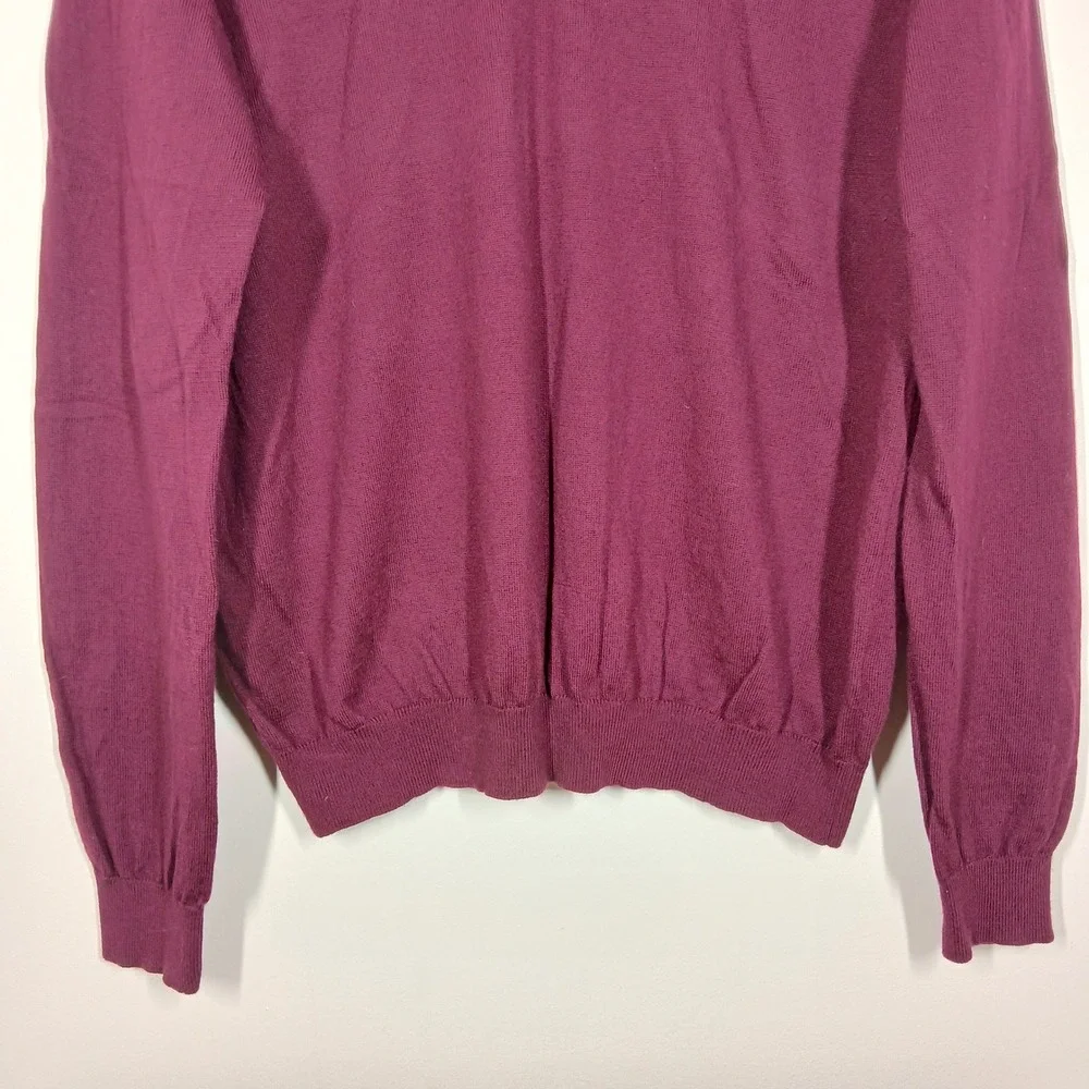 Banana Republic Sweater Mens Large Burgundy Extra Fine Merino Wool V-Neck Preppy